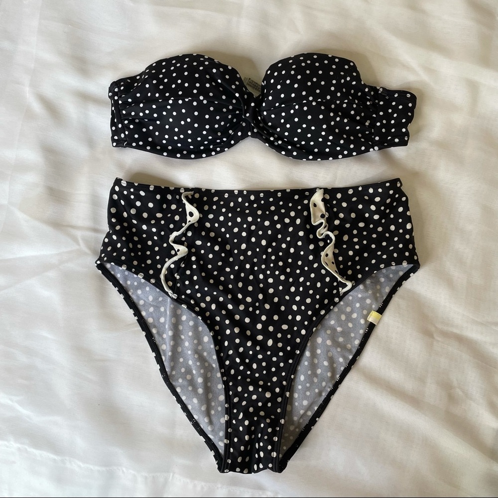 Victoria Secret Summersalt Black Polka Dot Bikini Strapless High Rise Cheeky